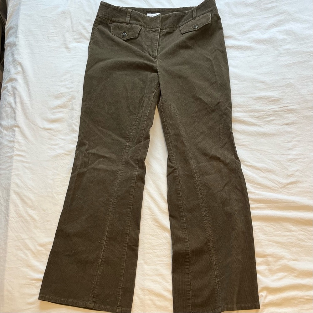 Loft olive green low rise flared corduroy pants